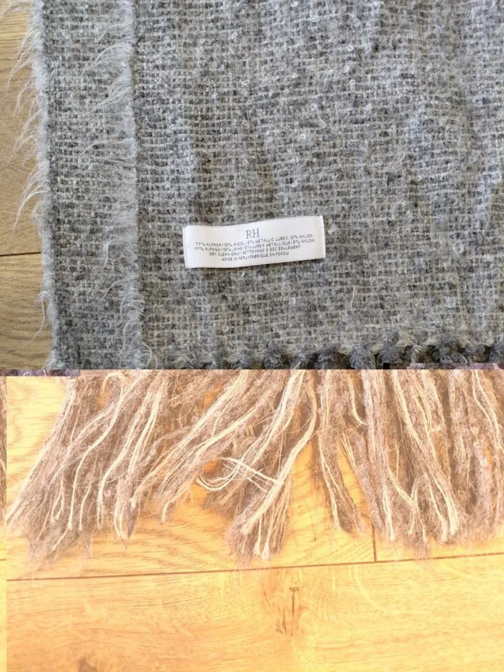 Restoration Hardware Alpaca Boucle Weave Metallic Fringe Throw Grey 96